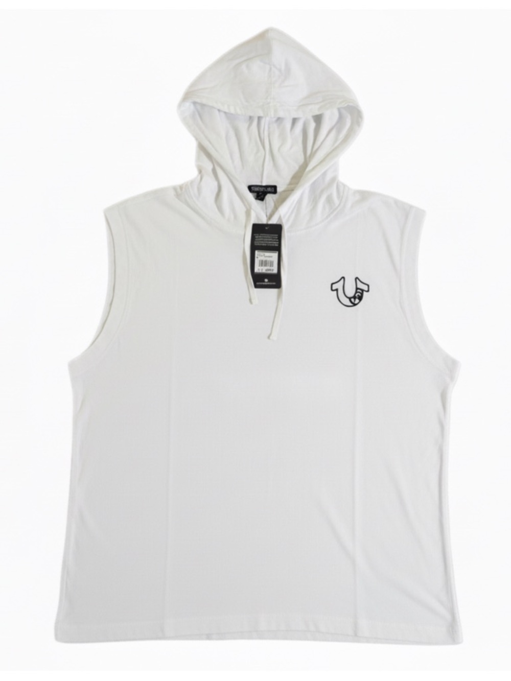 True Religion White Hooded Tank with Black Tag Detail